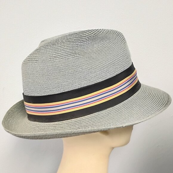 ❤️Retro DOBBS FIFTH AVENUE NY Slate Unisex Panama Straw Fedora Hat 7 1/4 main image 9